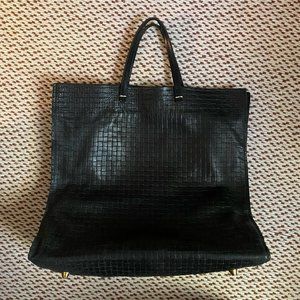 Clare V Simple Tote in Black Basketweave Leather